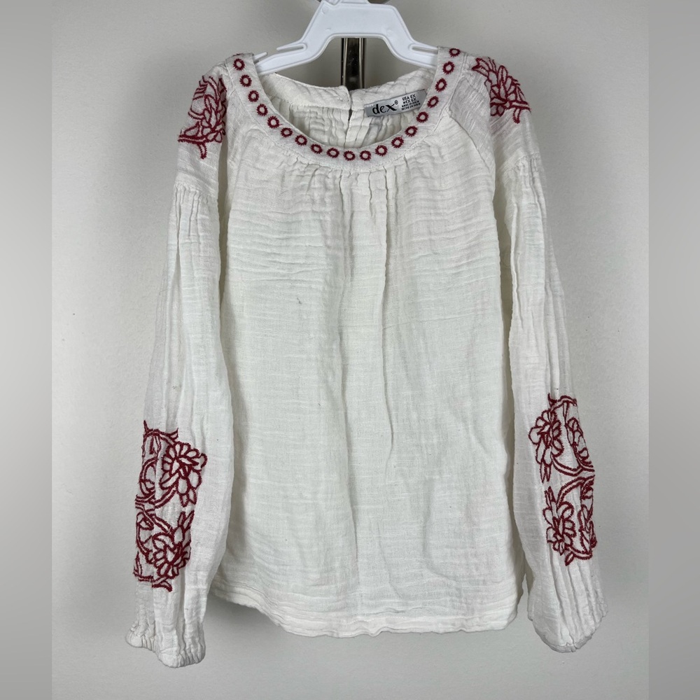 Dex Girls White Gauze Boho Embroidered Blouse Size 6 /6X